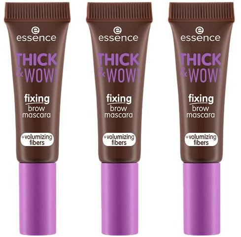 essence THICK & WOW! fixing brow mascara, Augenbrauengel, Nr. 03, Braun, volumengebend, fixierend, vegan, ohne Mikroplastikpartikel, Nanopartikel frei, ohne Parfüm, 3er Pack (3x6ml)