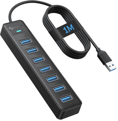PHIXERO 7 Port USB 3.0 Hub With 3.3FT/1M Long Cable, Multiport Adapter for Laptop Compatible With All USB 3.0/2.0/1.1 Port Devices