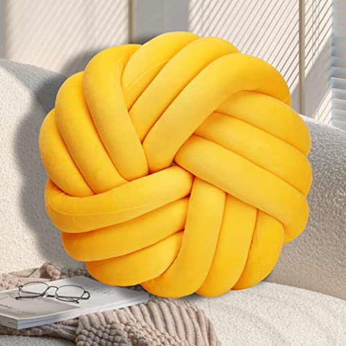 GYCS Cuscino con Nodo Morbido Cuscino con Palla annodata, Cuscino del Divano Annodato Peluche Decorativo da tiro Cuscino a Sfera Nodo Cuscino Divano Camera da Letto per Camera da Letto,Yellow b,42cm
