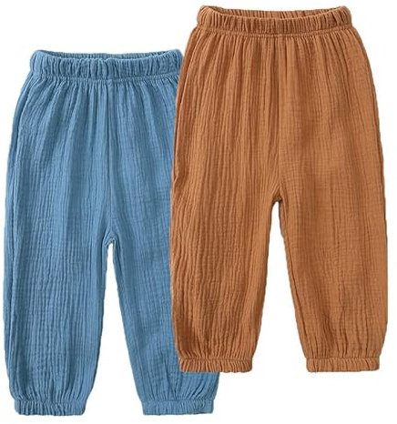 JUIYNIZT Baby barn bomull sommarbyxor myggsäker tunna långa byxor pojkar flickor lösa lyktbyxor 2-pack, b, 116 cm