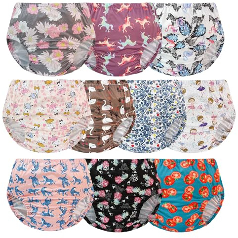 EZ Moms 10 Pack Plastic Underwear Covers For Potty Training Girls Reusable Plastic Diaper Covers For Toddlers Soft Rubber Underwear For Toddlers Waterproof Plastic Diaper Covers Girls 2T Plastic Pants