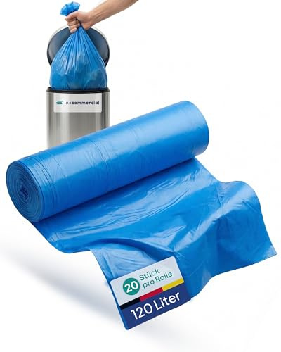 Inoverse Blue Bin Bags, 120 Litres, Tear-Resistant Bin Bag, 70 x 110 cm Thick, Type 70 LDPE Heavy Duty Bin Bags, Pack of 20 Bin Liners, 1 Roll