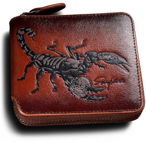 skneephate Geldbörse mit Reißverschluss für Herren, Ledergeldbörse mit Münzfach, extra Kapazität, RFID-Blockierung, Geschenke für Ihn und Ehemann, Braun, Retro