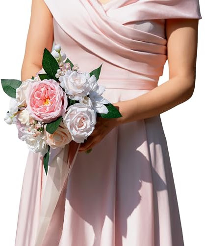 BENCENTRE 17,8 cm großer Rouge-Hochzeitsstrauß für Braut, Brautjungfer, kleiner Hochzeitsstrauß, für Heiratsantragsparty und Vintage-Hochzeitszeremonie, Jahrestag, künstliche Blumen