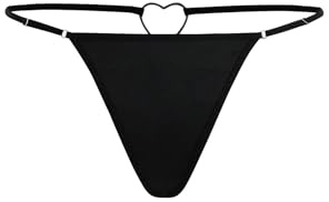 WDIRARA Women's Plus Size Heart Ring Linked G String Panty Low Rise T Back Underwear Thong Black 3XL