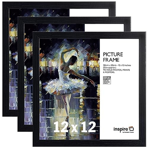 inspire by Hampton Frames Set di cornici per foto, 12 x 12 (30 x 30 cm), nero, quadrato, acrilico (non vetro), confezione da 3, leggere, infrangibili, display moderno per foto, opere d'arte