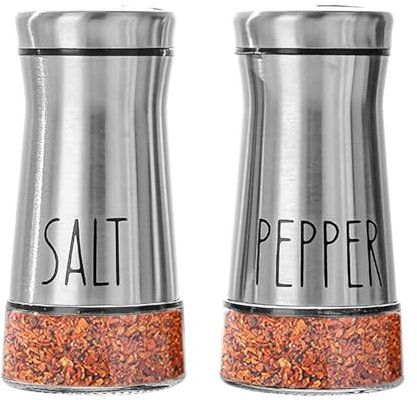 Fyfjur Salz und Pfefferstreuer Set, 2 Stück Salzstreuer aus Edelstahl und Glas mit Deckel, 3 Verschiedene Löcher Salz Pfefferstreuer für Gewürze (Silber, 11,5 x 5,6cm)
