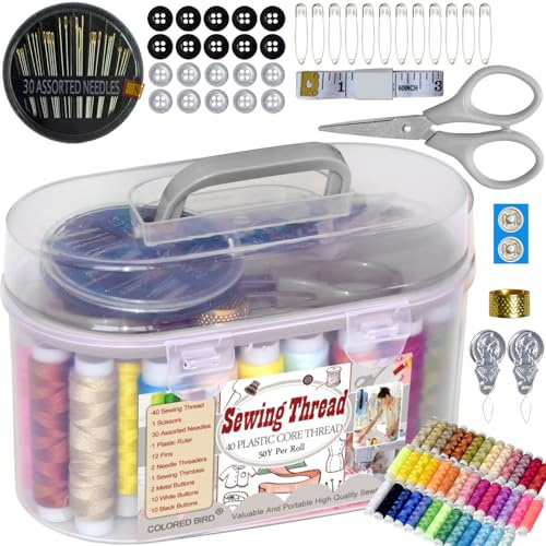 colored bird 40 Spools of Sewing Thread,Gift Box Portable Basic Sewing Repair Kits (Grey)