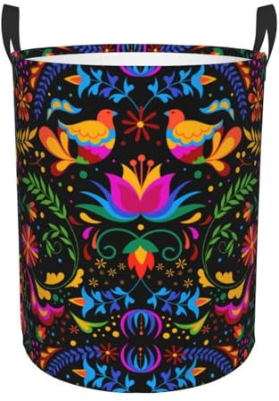 Cestos De La Ropa Sucia Flores Mexicanas Tradicionales1 Cesta De Lavandería Portátil Cesto Para La Colada Elegante Cesto De Ropa Sucia Para Juguetes Sala 40X50Cm
