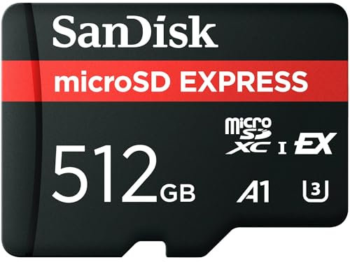 SanDisk microSD Express Card, 512GB mSD card, Read speeds up to 880 MB/s, Write Speeds up to 650MB/s, Sustained Write 220MB/s, SanDisk QuickFlow Technology, ThermAdapt, UHS-I, U3, C10