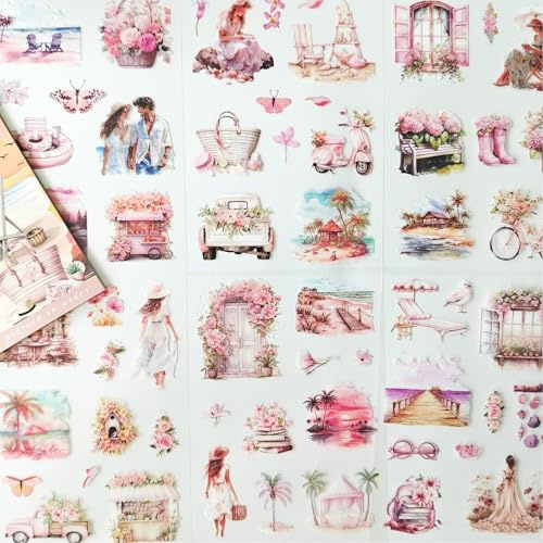 Ocean Adesivi per Scrapbooking Kit,Scrapbooking Accessori in PET per Scrapbook,Junk Journal,Bullet Journal,Notebook,Mobili,DIY Craft,Album Fotografici,Buste,Cartoline(Summer)