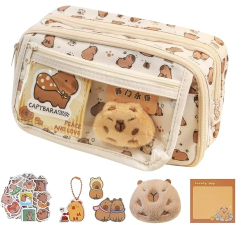 AKINSTER Capybara pennfodral, flerskikts Capybara, stor kapacitet, 2-i-1-design, pennfodral för flickor, pojkar, skola och kontor, färg, Kreativ stil