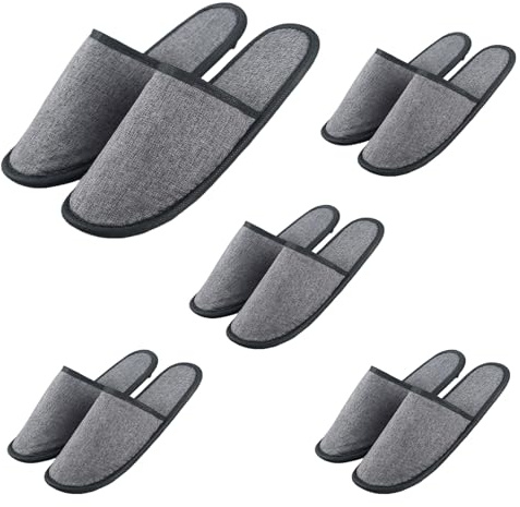 AYNKH 5 Paires de Chaussons Jetables, 6mm d'Épaisseur, Gris Antidérapant, Type Chaussons de Spa pour Hommes Femmes, Voyage, Fête, Hôtel, Spa