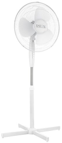 Baroni Home – Ventilateur sur Pied 40 cm avec 3 Vitesses, Ventilateur de Sol avec Inclinaison et Hauteur Réglables, Hélice à 3 Pales, 40 W, Classe Énergétique A, Blanc