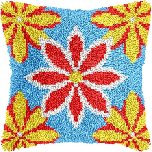 JUYIYUANFUZH Kit De Gancho De Pestillo De CojíN Kit Ganchillo Juego De Cojines De Anudado Flores Coloridas 14 Kits De Gancho De Pestillo Para Adultos 43 X 43 Cm