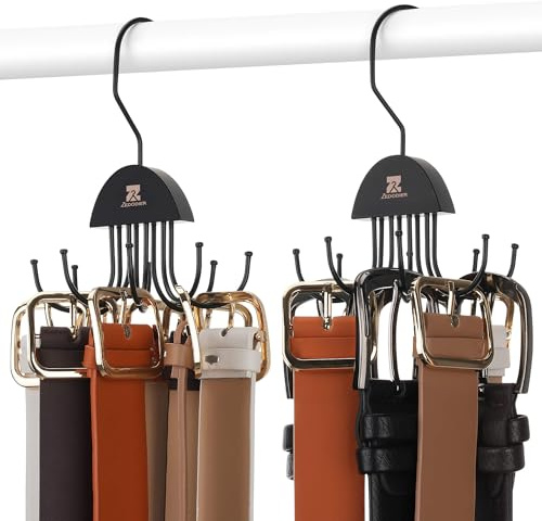 ZEDODIER 2 Pack Belt Hanger Rotatable Belt Organizer, Space Saving Belt Rack with 16 Adjustable Hooks for Closet Organizers and Storage, Sturdy Belt Holder Storage, Black