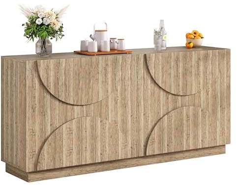 Generisch Modernes Sideboard Mit 4 Türen & Regalen | 160x40x80 cm | Hochwertige Spanplatte In Holzoptik | Für Wohnzimmer & Esszimmer | Flexible Einlegeböden & Geräuschlose Federmechanik