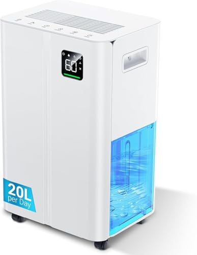 20L/day Dehumidifier with Digital Humidity Sensor & Display - 24-Hour Timer, 3 Dehumidification Modes, Continuous Drain, Ideal for Bedrooms, Office, Basements - Upgraded