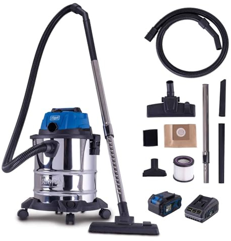 Scheppach Aspirateur Eau et poussière C-NTS20-X - Série IXES 20V - 10 kPa - Réservoir 20 l - Tuyau 1,5 m - Tube télescopique 480-780 mm - Fonction soufflage - Batterie 4Ah + Chargeur Inclus