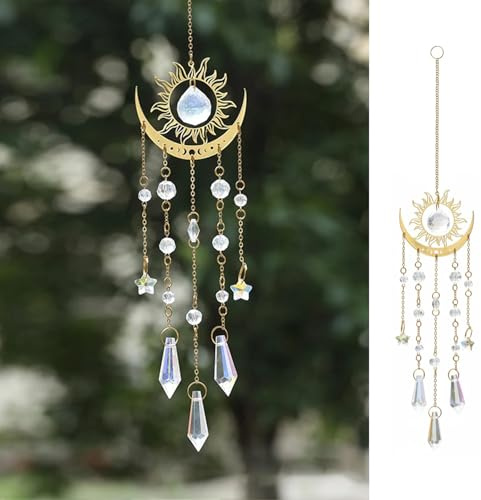 Ylinwtech Colgante atrapasueños de Cristal,Campanillas de Viento Coloridas,Atrapasoles Cristal Colgante,Apto para Ventanas,Puertas y Jardines