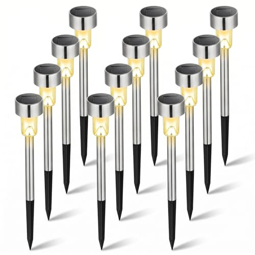CNMTCCO LED Solarlampen für Außen Garten 12 Stück, IP44 Wasserdichte Solarleuchten Garten, Solar Gartenleuchten für Außen Balkon Terrasse Wege Rasen, Solar Lampe Outdoor Deko (Warmweiß)