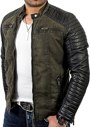 Redbridge Red Bridge Jacke Herren Biker Kunstleder Lederjacke Jacket mit gesteppten Bereichen L Khaki