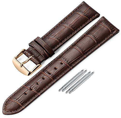iStrap Leather Watch band Alligator Grain Calfskin Replacement Strap Stainless Steel Buckle Bracelet for Men Women-18mm 19mm 20mm 21mm 22mm 24mm-Black Brown