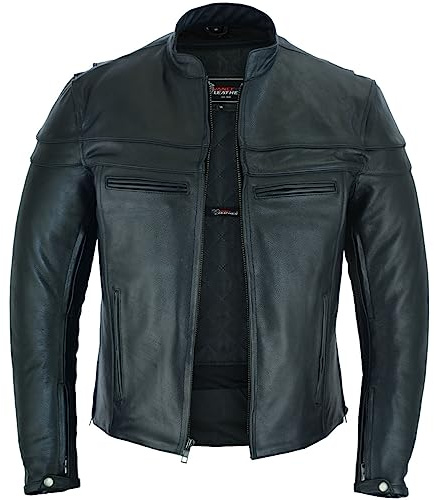 Vance Leather's Men's Premium Leather Motorcycle Racer Jacket with Vents Reflective Piping and CCW Pockets (5XL)