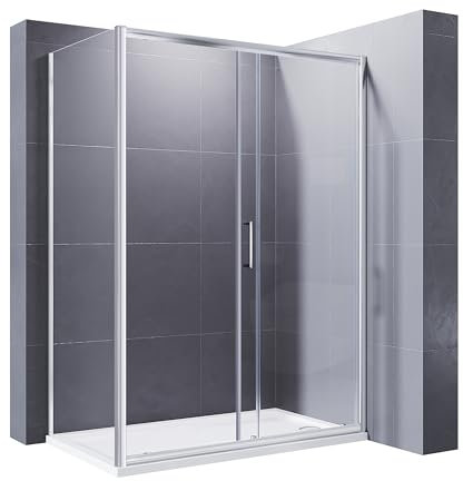 ELEGANT 1200 x 700mm Sliding Shower Enclosure 8mm Easy Clean Glass Shower Cubicle Door with Shower Tray + Side Panel