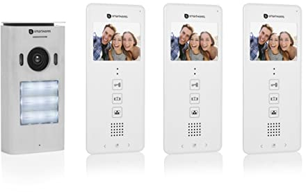 Smartwares DIC-22132 Video-Türgegensprechanlage für 3 Wohneinheiten, 3,5 Zoll (8,9 cm) LCD-Monitor/mit Türöffnerfunktion / 2-Draht-Technik, Silber