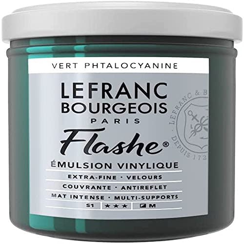 Lefranc Bourgeois 300587 Flashe akrylfärg och vinylfärg, högpigmenterad, elastisk, ljusäkta, åldringsbeständig, matt, för inomhus- och utomhusbruk, 125 ml kruka – ftalocyaningrön