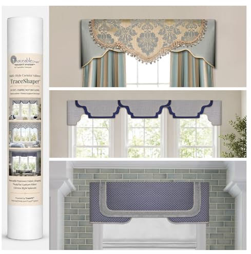 Traceable Designer Multi-Style Cornice Valance Kit, Patented No-Sew Trace-Cut-Hang Forms for Precision Shaping Without a Sewing Machine, Creates Scalloped, Arched & Straight Valances