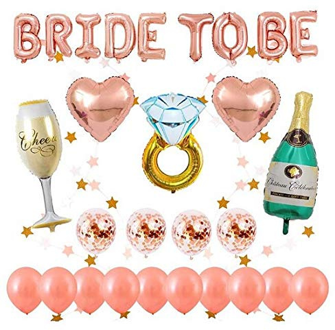 DOJoykey Lot de ballons décoratifs pour enterrement de vie de jeune fille, 1 ballon Bride to Be, 14 ballons en latex, 5 ballons différents en aluminium, 2 ballons en aluminium en forme de cœur