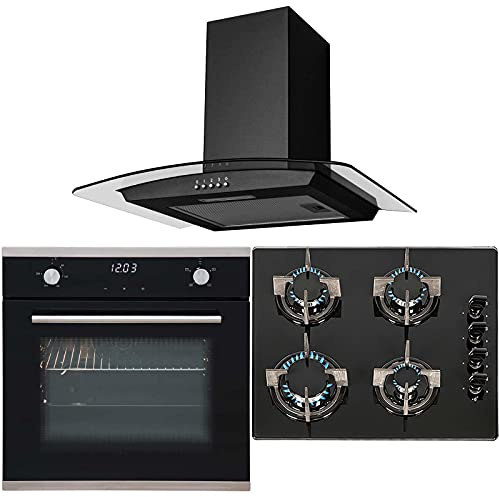 SIA 60cm Touch Control Single Electric Fan Oven, 4 burner Gas Hob & Curved Hood
