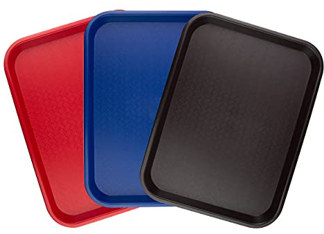 Set di 3 vassoi di servizio rettangolari in plastica - 1 rosso 1 blu 1 marrone