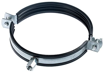 Abrazadera de Tubo de Ø 125mm, de Acero Galvanizado con Goma de Amortiguador para Soporte de Tubos de Calefacción, Canalón, 1 Unidad