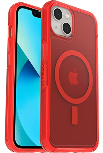 OtterBox Symmetry+ Clear Case for iPhone 13 for MagSafe, Shockproof, Drop proof, Protective Thin Case, 3x Tested to Military Standard, Antimicrobial Protection, Red