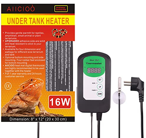 AIICIOO Reptilien-Heizmatte mit Thermostat – Eidechsen-Terrarium-Heizkissen für Reptilien, Eidechse, Gecko, Schlange, Schildkröte, Spinne, 16 W