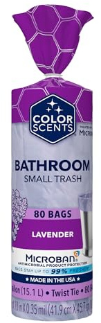 Color Scents Small Trash Bags - 4 Gallon, 80 Bags, Twist Tie - Lavender Bag with Lavender Scent