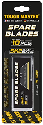 TOUGH MASTER 10 Piece Utility Trim Knife Trapezoidal Blade, Strong SK2 Steel Spare Blades, 19x60x0.6mm Packed in Blister Card (TM-USB10)