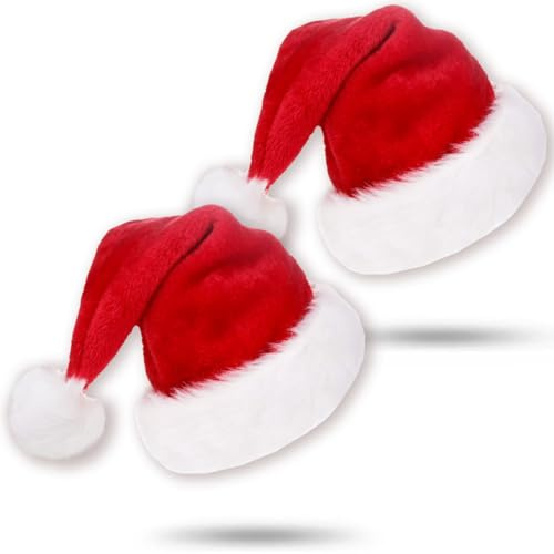 Jonami 2 Gorros de Papa Noel, 2 Gorros Navideño y Sombreros de Santa Claus Tradicionales Rojos y Blanco. Accesorios de Navidad para Regalos de Festividad