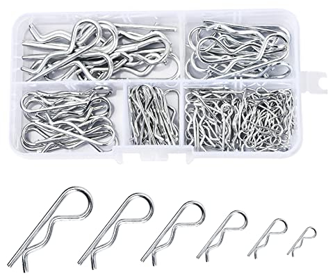100Pcs Splinte Federstecker 2mm, R-Clips Splint Sortiment Verzinkt, Federsplinte Sicherungssplinte Set mit Sortimentskasten, Kohlenstoffstahl Hitch Pin für Autos Mechaniker 6 Größe