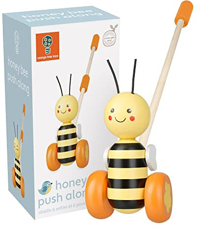 Honey Bee Push Along Toy - Animal Push and Pull Along Toys for 18months Olds, Wooden Toys-Toddler Toys, Birthday Gifts For Boy and Girl - Early Development & Activity Toys by Orange Tree Toys