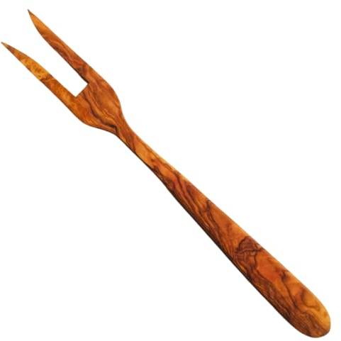 TENEDOR DOS PUNTAS DE MADERA DE OLIVO ARTESANAL 31,5CM. Hecho a mano por un artesano de proximidad. Utensilios de cocina. ENVÍO GRATIS.