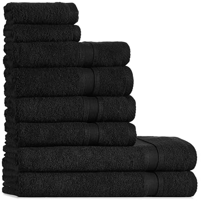 Tuiste Handtücher Set Schwarz |%100 Baumwolle Handtuch Set 8 Teilig | 2X Badetücher (70x140), 4X Handtücher (50x90), 2X Gästetücher (30x50) | Weich und Saugstark | Farbe : Schwarz