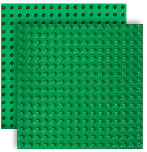 2 STK Bauplatte Kompatibel mit Lego Duplo Platten, 25x25cm Grundplatte Kompatibel mit Lego Duplo Bauplatten, Platten-Set Kompatibel mit Legoplatten, Kreatives Spielen, Grün (Tiefgrün)