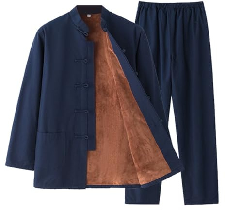 MYIESAXL Winter Warm Plüsch Kung Fu Kampfsport Anzug Jacke Hose – Herren Tang Anzug Hanfu, Baumwolle Tai Chi Kleidung Langarm, Zen Meditation Uniform