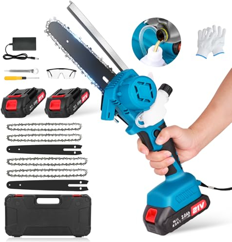 Mini Motosierra Bateria 6 Pulgadas, Motosierra Eléctrica Portátil Inalámbrica con 2 Baterías, Motosierra Gasolina Sierra Electrica Podar Arboles