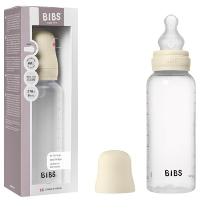 BIBS Baby Bottle 270 ml Silicone Nipple - Anti-Colic, BPA-Free, Round Nipple, Medium Flow, Lightweight & Easy to Clean, Suitable for Newborns 0+ Years - Ivory