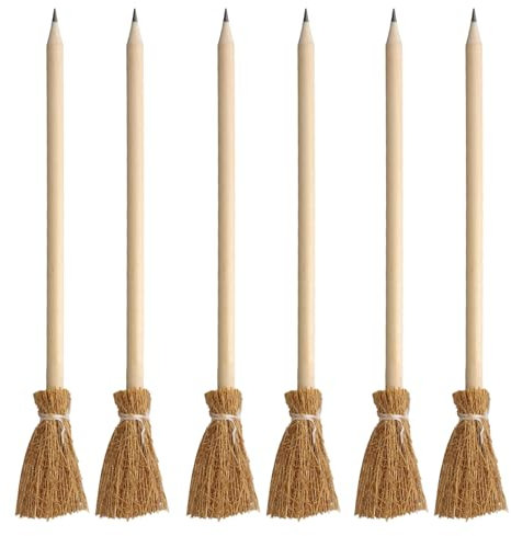 Seis Lápices un Lápiz en Forma de Escoba el Bolígrafo de Escoba de Bruja de Halloween Lápices de Madera Lápices Decorativos Para Fiestas Suministros de Oficina
